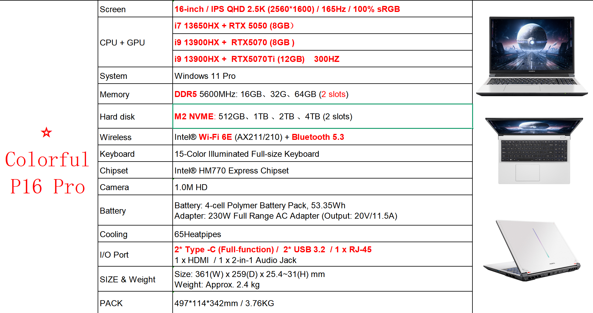 Colorful P16 Pro product detail 1