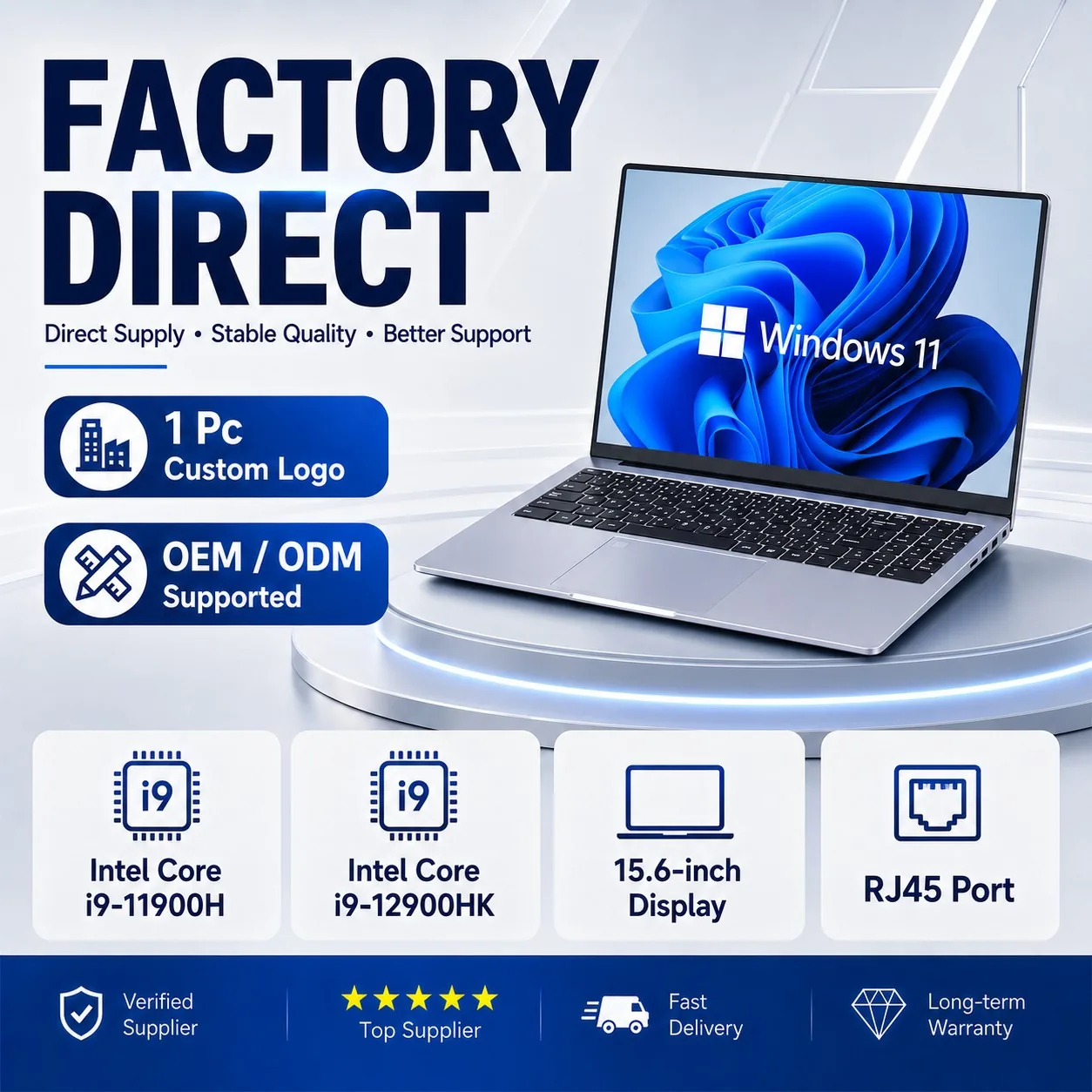 15.6 Inch Intel Core i9 Business Laptop with RJ45, 64GB DDR4 and Fingerprint Unlock