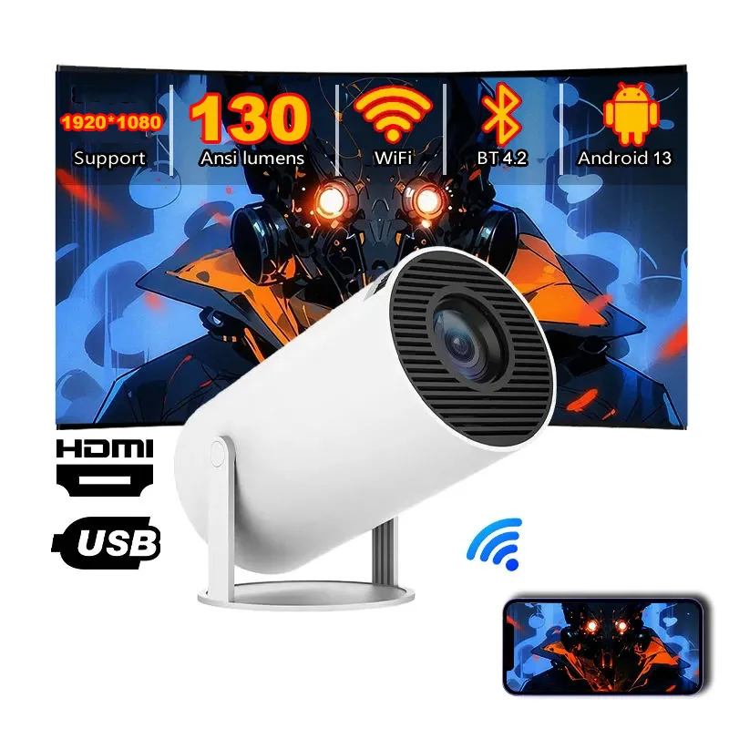 Android 13 1080P Portable LED Projector with 130 ANSI